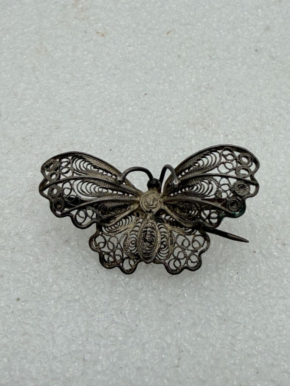 Vintage Small Openwork Silver Filigree Butterfly Brooch Pin Italy